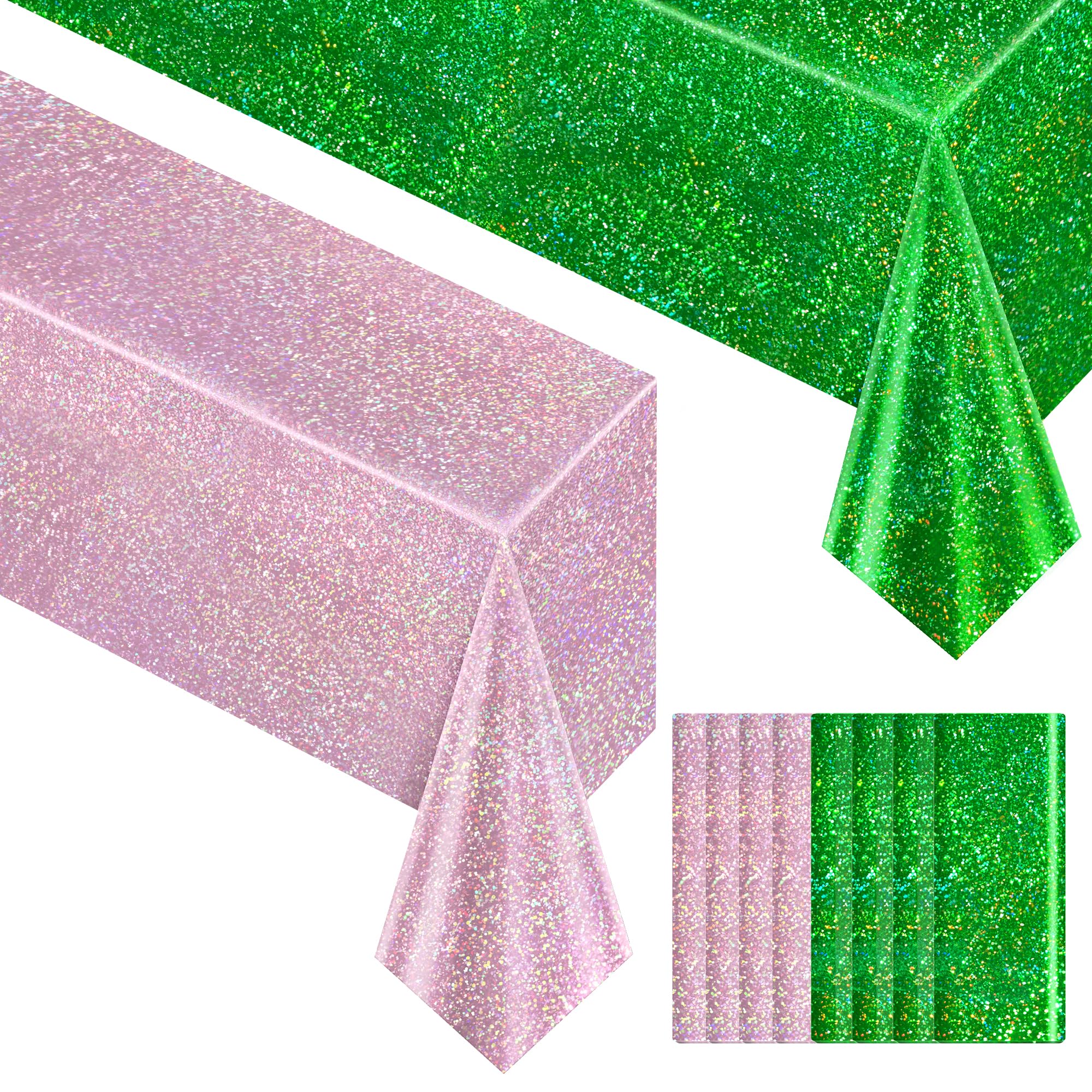 8 Pack Pale Pink &amp; Green Holographic Tablecloths, 40 x 108 Inch Party Decor