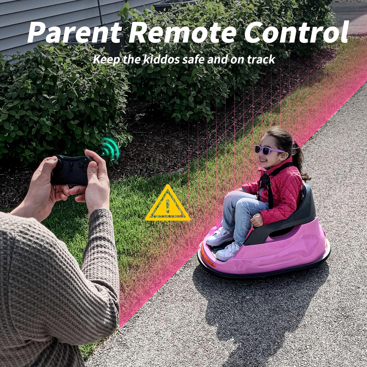 Hikiddo 12V Kids Bumper Car, Electric Baby Bumper Car for Toddlers with Remote Control, 3 Speeds - Light Pink