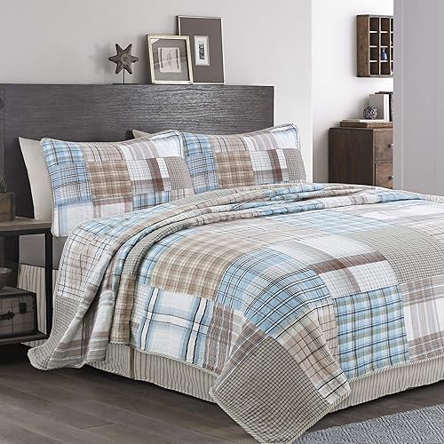 Cozy Line Home Fashions Daniel Denim - Juego de ropa de cama reversible de algodón a cuadros azules