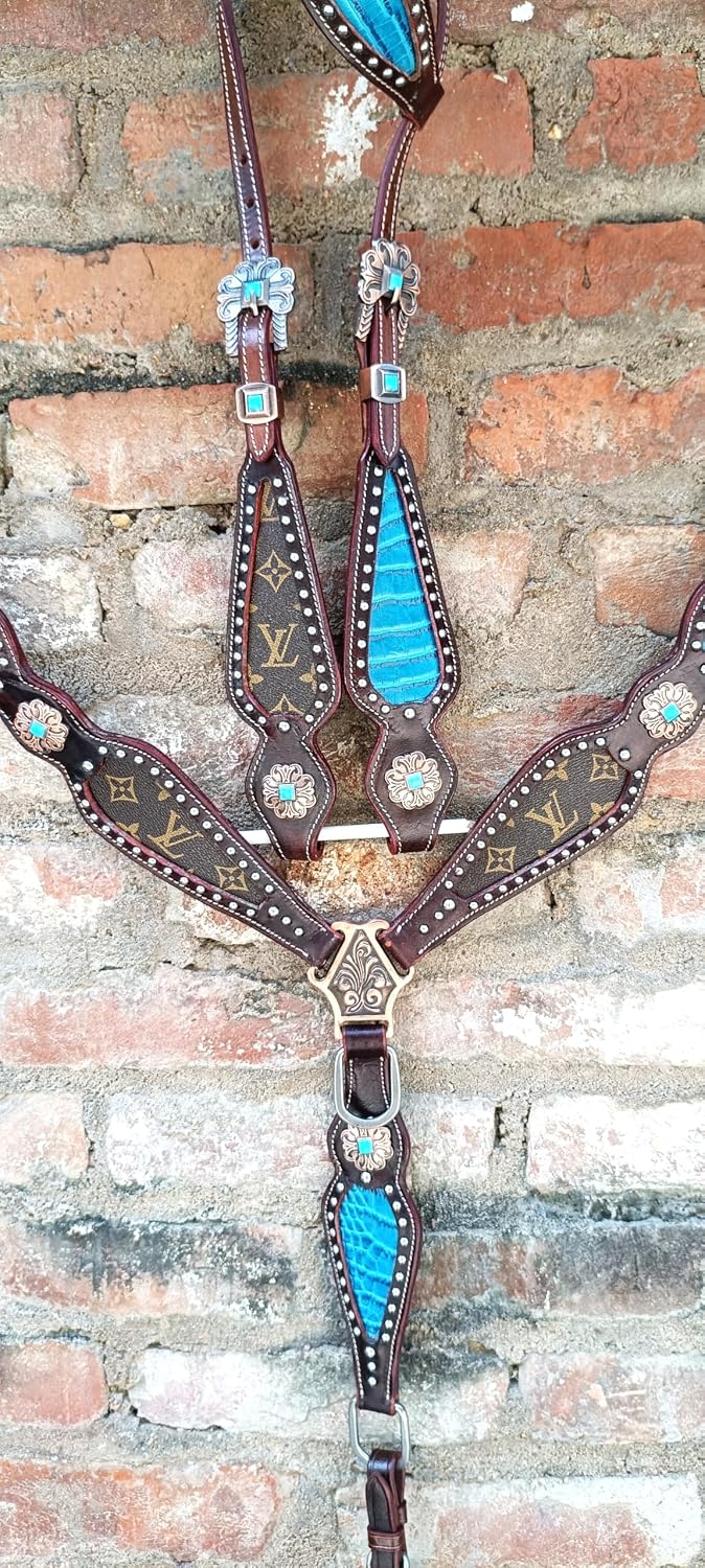 New Premium Horse Show Western Saddle Tack Set Leather Headstall & Breast Collar