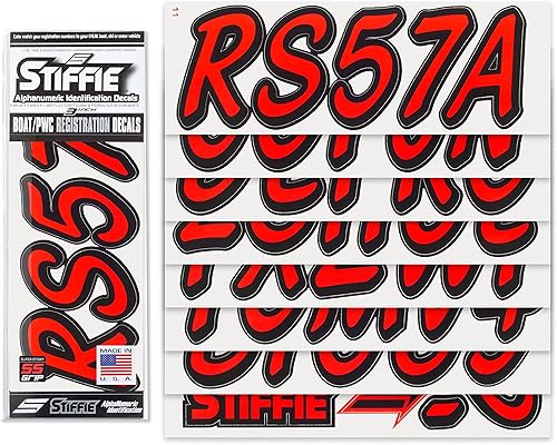 Miniatura 2 de STIFFIE Whipline - Calcomanías de identificación alfanuméricas, adhesivos de números de registro para barcos y embarcaciones personales, color rojo