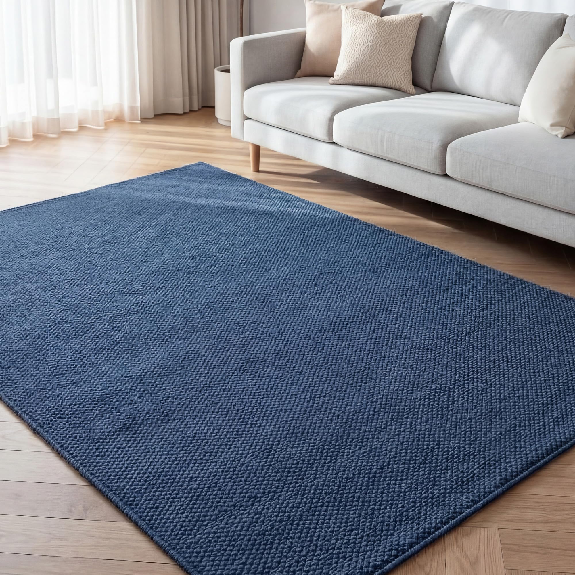 Amazon | ラグ カーペット 100×140cm 約1畳 ネイビー リネン風 オール