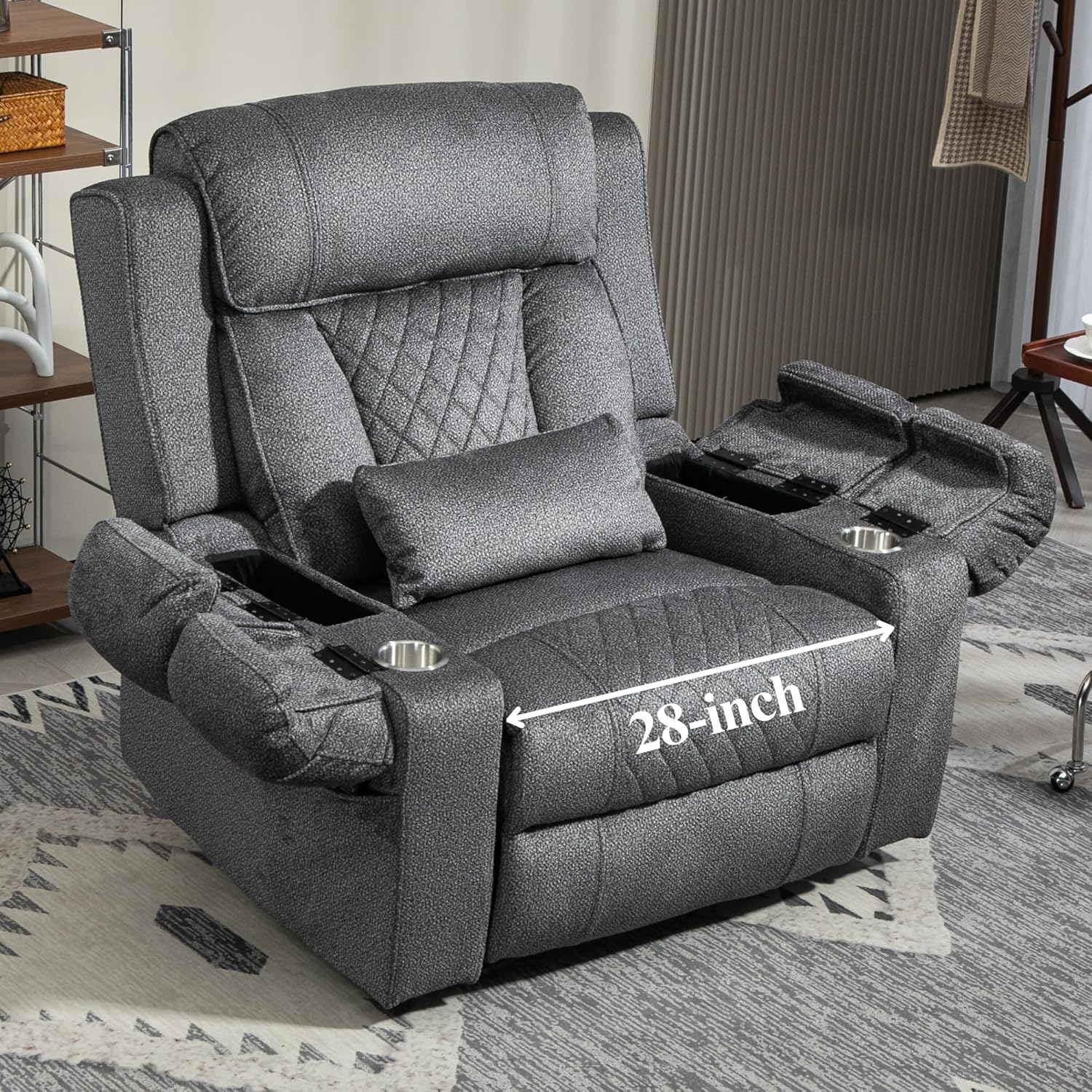 Big Man Power Recliners 400 lbs for Elderly Adults, Power Lift Chairs with Heat Massage, Lay Flat Recliners with Arm Storage Cup Holders, USB Type C Charging - Amazon product rated Grade B