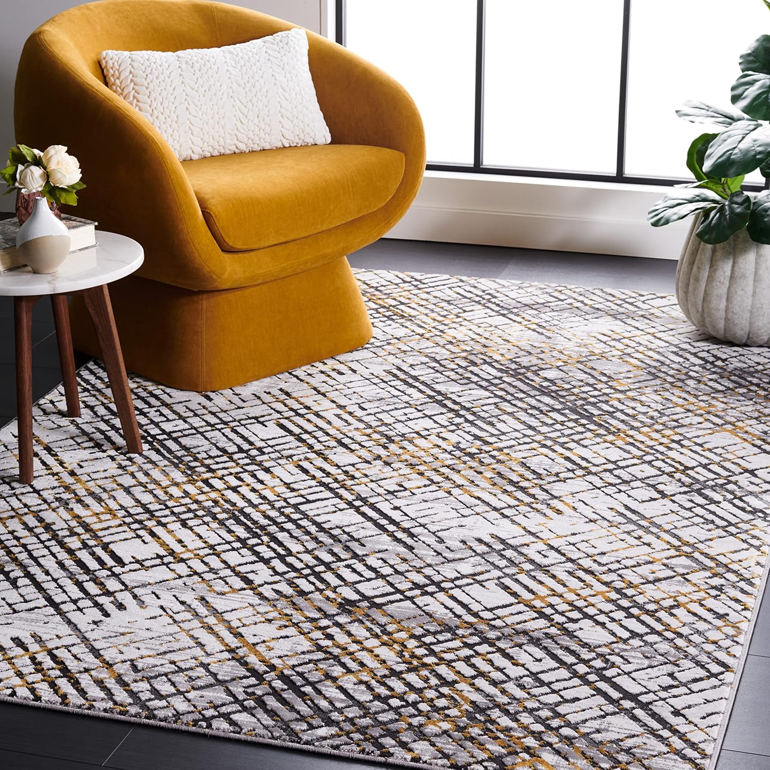 Safavieh Area Rug 8x10 - Amelia Collection - Large - Grey & Gold, Modern Design, Non-Shedding & Easy Cleaning, Ideal for Living Room, Bedroom, Office, Dining Space (ALA275H)