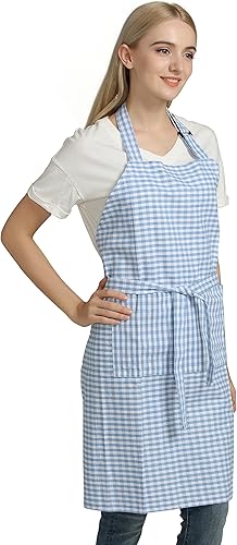Miniatura 4 de Delantales de cocina vintage a cuadros, delantales de lona para chef, delantales de lona para Navidad, vacaciones, hogar, 100% algodón puro, tamaño