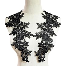 MMvolesy 1 Pair Black Lace Flower Wedding Dress Patch Embroidered Sew for Costume Dress Decor Patch Sewing Applique Crafts 13.75 * 5.5Inch
