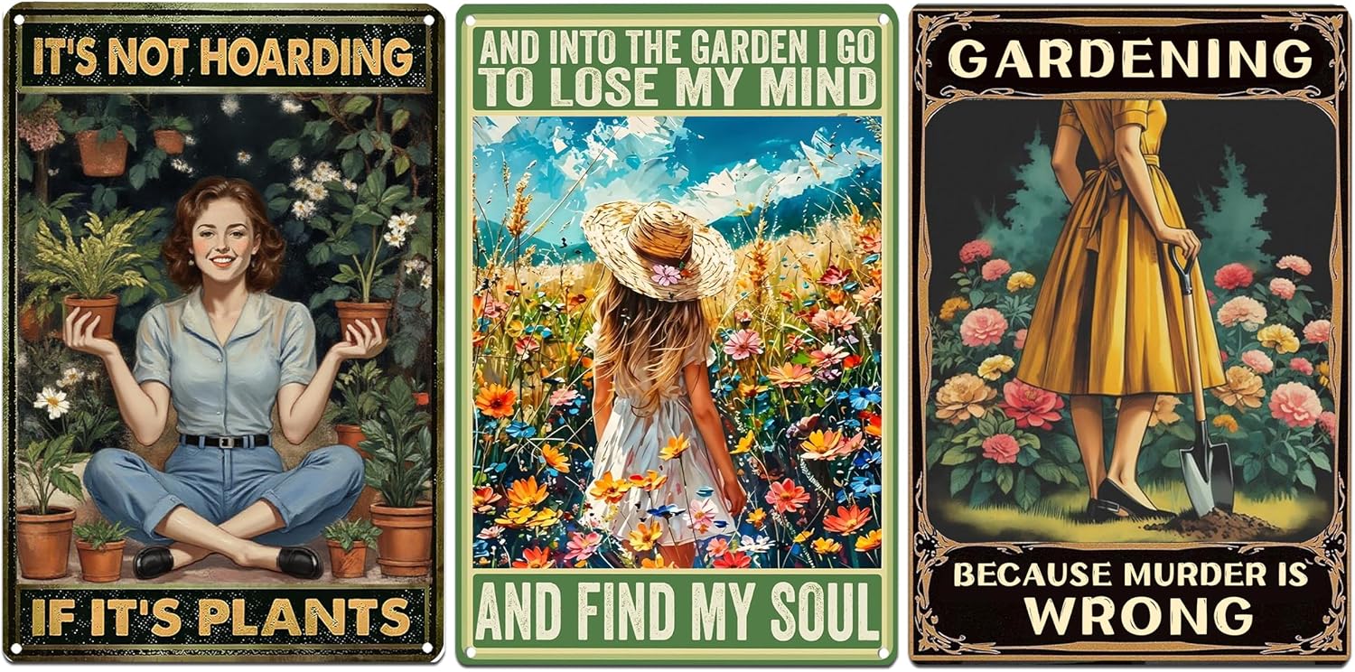 3 PCS Garden Gifts Women-Funny Metal Garden Signs Decor for Outside,Patio,Backyard,GardenersGardeners,and Plant Lovers,Mothers Grandmas and Housewarming 8x12inch