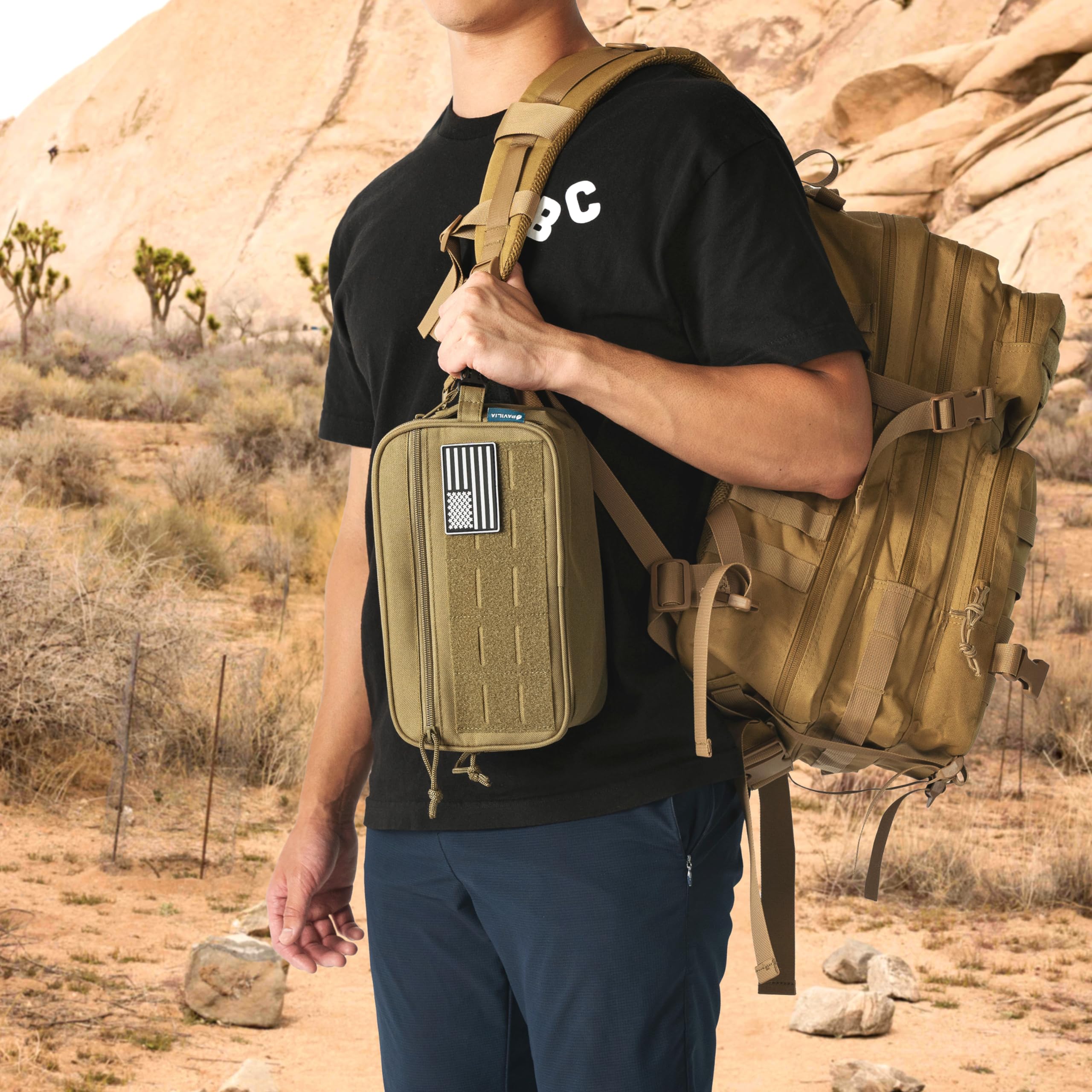 PAVILIA Tactical Toiletry Bag for Men, Water-Resistant MOLLE Travel Organizer