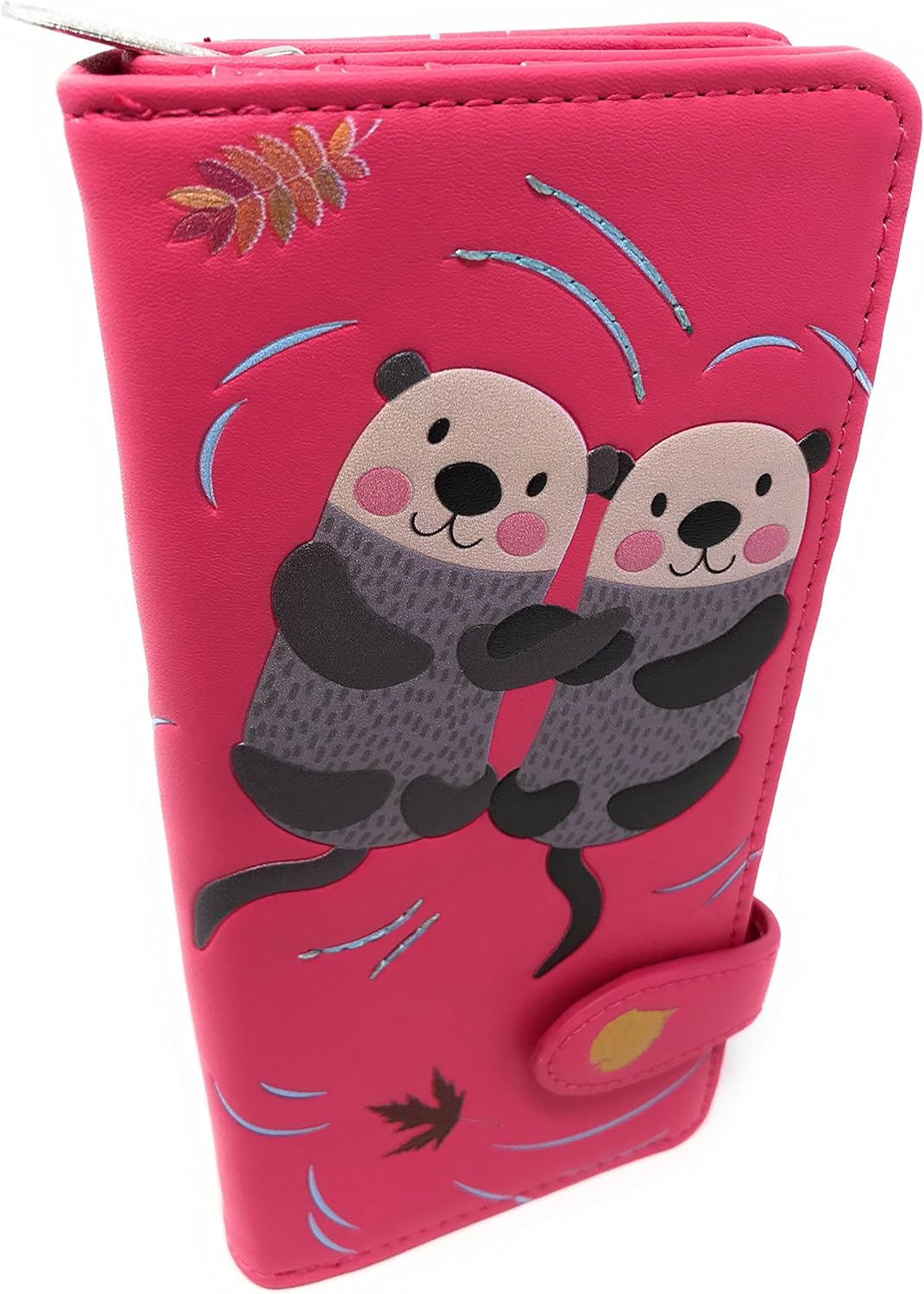 Shag Wear Otter Large Animal Wallet for Women and Teen Girls Vegan Faux Leather Pink 7"