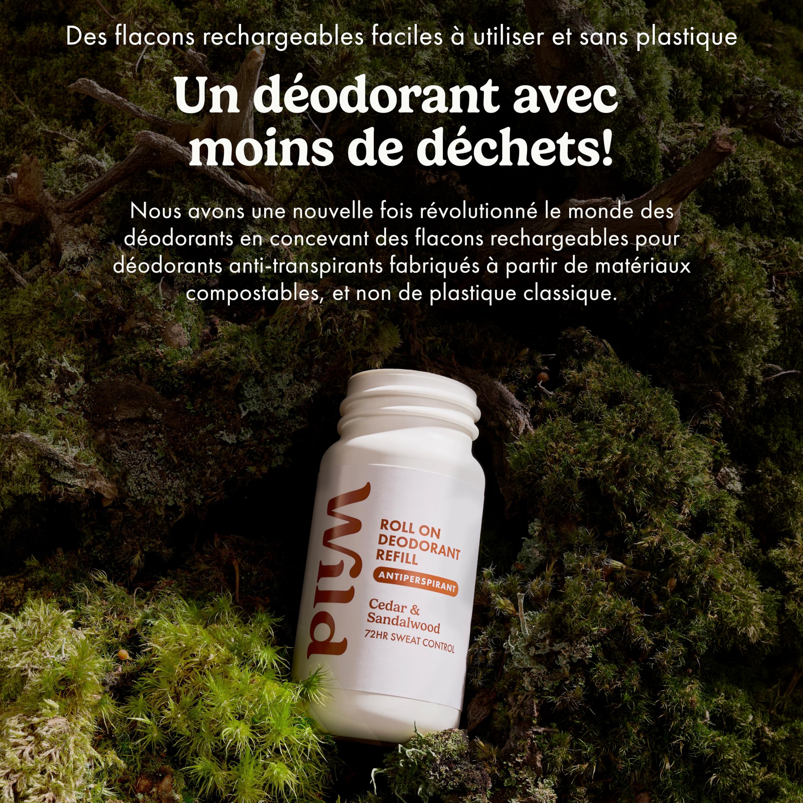 Wild Kit de Déodorant Anti-Transpirant Roll-On Rechargeable avec Protection 72 heures - Étui imprimé abeilles avec Recharges Honey & Cactus Flower, Coconut & Vanilla, Vanilla Bean & Buttercream