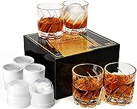 Mcherry Old Fashioned Whiskey Glasses Set with 4 Ice Ball Molds & Luxury Gift Box - Perfect Gifts for Dad, Husband, Whiskey Lovers
