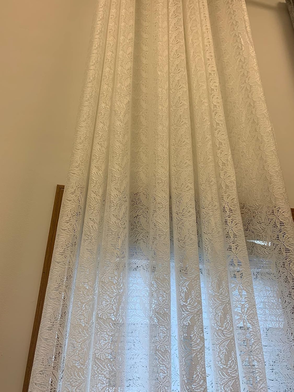 Ikiriska Extra Long Sheer lace Curtains 10-24 ft Grommet top (1 Panel) (Designer Grey, 100″Wx132″L)