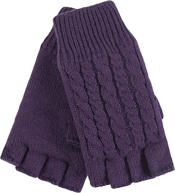 HEAT HOLDERS - Womens Winter Warm Thermal Cable Knit Design Fingerless Gloves