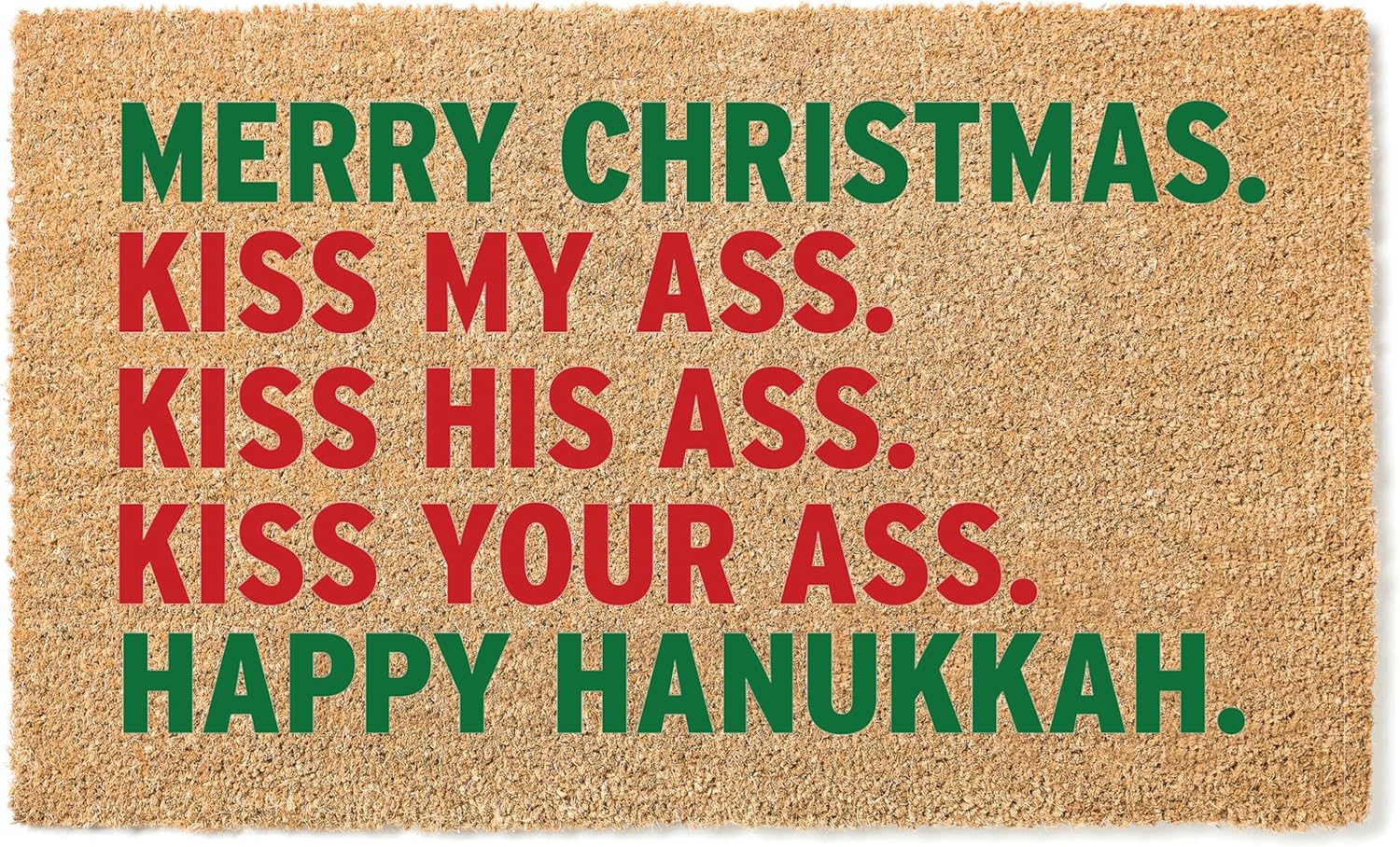 Merry Christmas Kiss My Ass Happy Hanukkah Door Mat | Funny Christmas Welcome Mat STK 1586