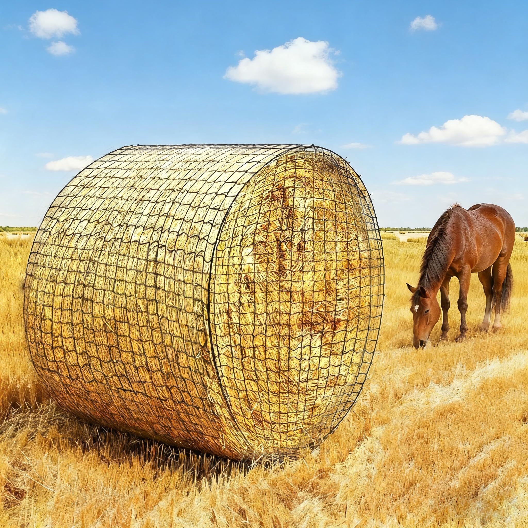 Round Bale Hay Net 4x4ft 5x5ft 6x6ft Large Round Bale Hay Nets for Horses Heavy Duty Slow Feed Hay Net Black Knotless Design for Horse, Cattle, Goat (5x5ft)