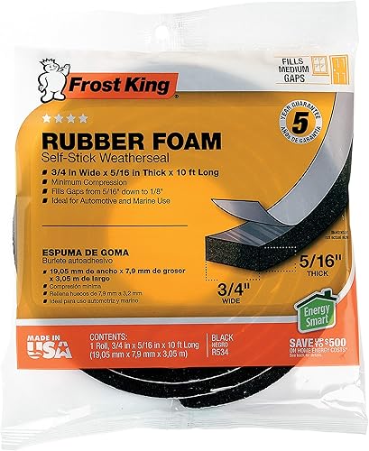 Miniatura 15 de Frost King R516H - Cinta de espuma de goma de esponja de 1-1/4 pulgadas por 7/16 pulgadas por 10 pies de grosor, color negro
