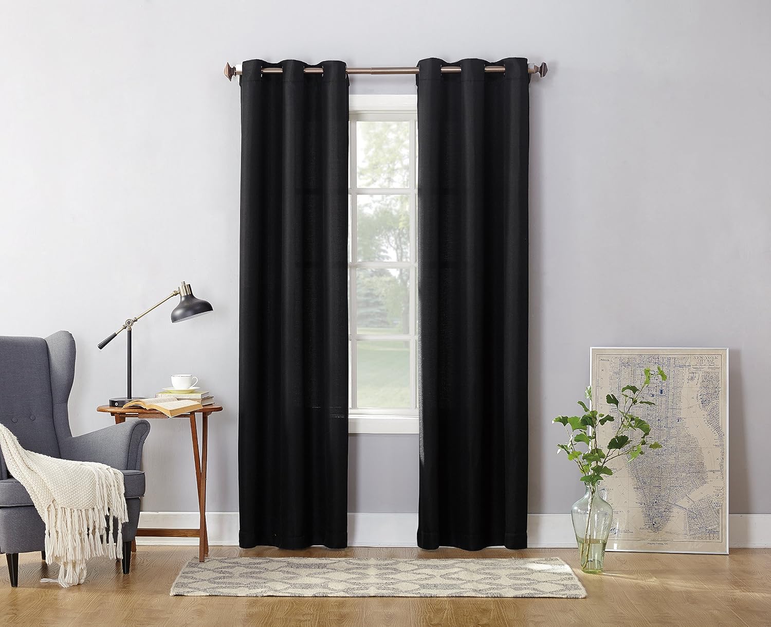 No. 918 Montego Casual Textured Grommet Curtain Panel, 48" x 63", Black