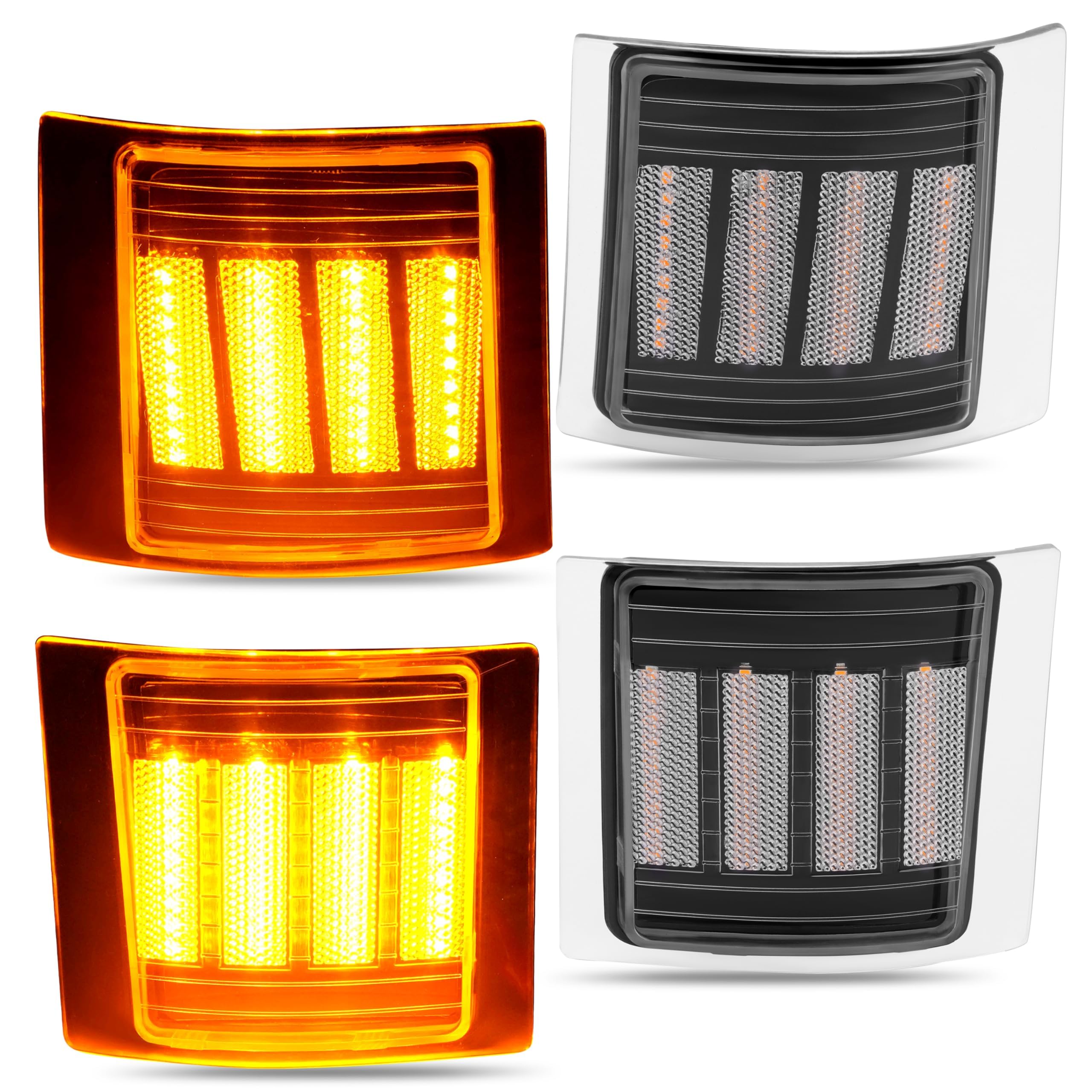 KUAFU LED 4PC Front Corner Light Compatible with 1994-1999 Chevy Chevrolet C/K 1500 2500 3500 Pickup Suburban Tahoe Chevy Full Size Blazer Front Corner Lamp Clear Lens Black Housing Black Frame