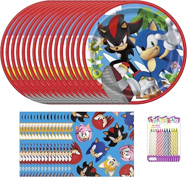 Sonic the Hedgehog Party Supplies for 16 Dessert Plates & Luncheon Napkins