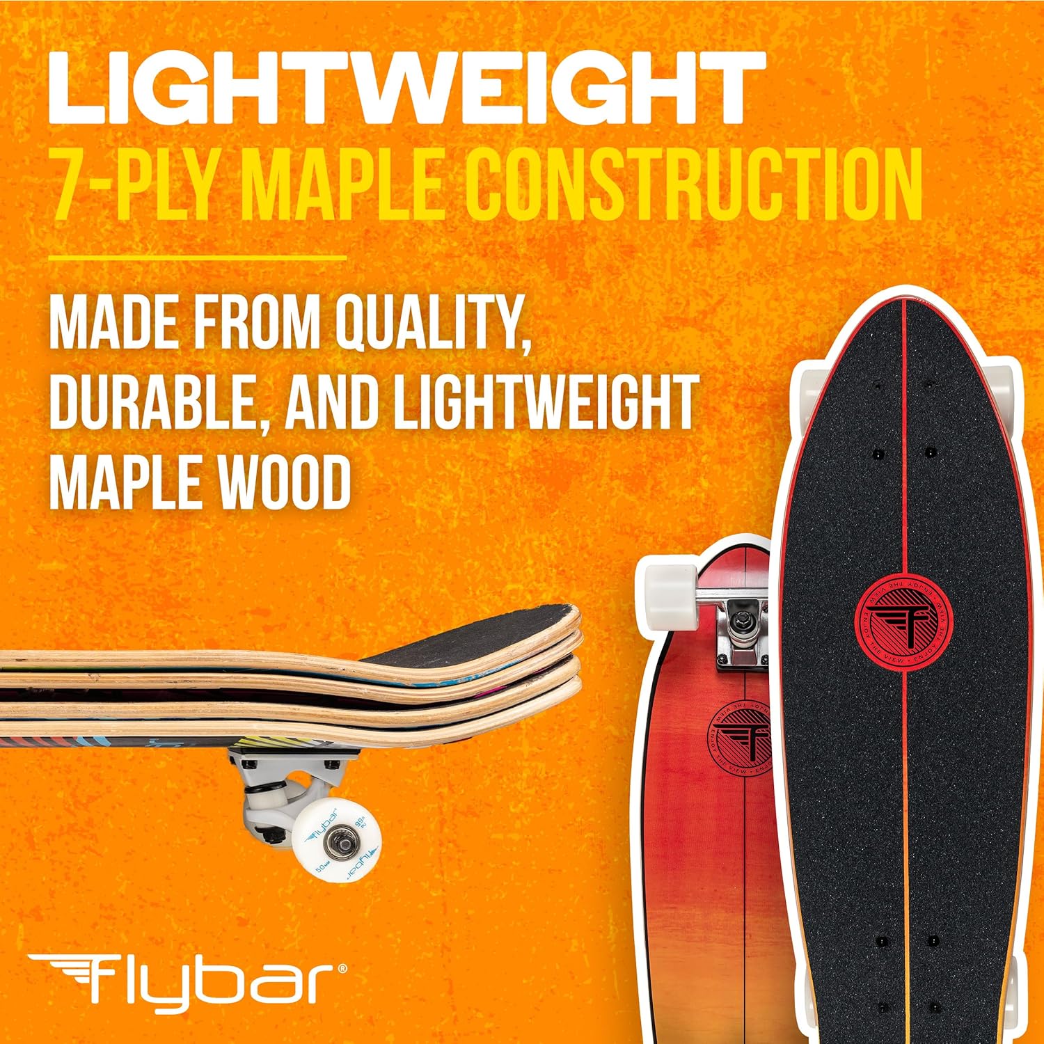 Flybar Skate Cruiser Boards – 24” – 27.5" Strong 7 Ply Canadian Maple Complete Skateboards - 60mm PU Wheels with High Speed ABEC 9 Bearings