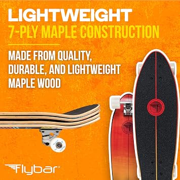 Flybar Skate Cruiser Boards 24 27.5 Strong 7 Ply Canadian Maple Complete Skateboards - 60mm PU Wheels with High Speed ABEC 9 Bearings