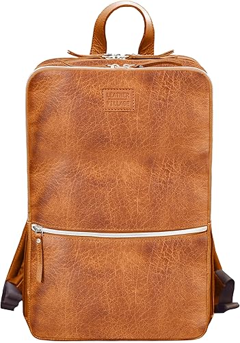 LEATHER VILLAGE Mochila de cuero para hombre Bolsa de negocios profesional delgada que se adapta a mochila de trabajo y viaje de 15.6 pulgadas con