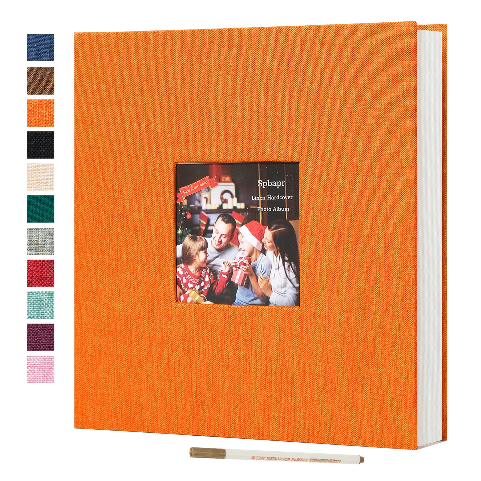 Spbapr Duży album na zdjęcia, samoprzylepna lniana okładka, DIY, magnetyczny album do scrapbookingu, z metalowym uchwytem na długopis, 10 x 12 cm, 6 x 7, 6 x 8, 8 x 10, 10 x 12 , zdjęcia 30 cm x 30 cm