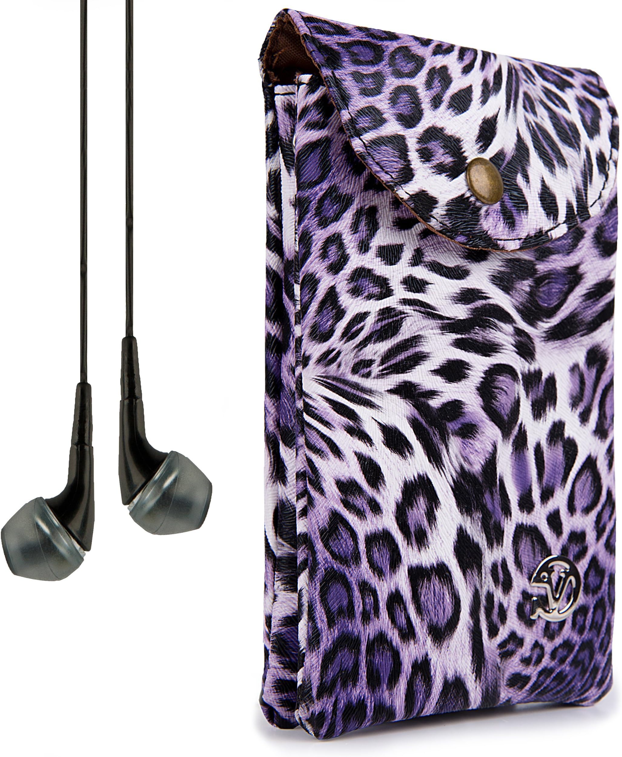 VanGoddy Women's Purple Leopard Carrying Bag Case for BLU Studio, Life, Neo, Vivo, Win, Star, Tank, Sport, Dash, Advance, Amour and VanGoddy Headphones