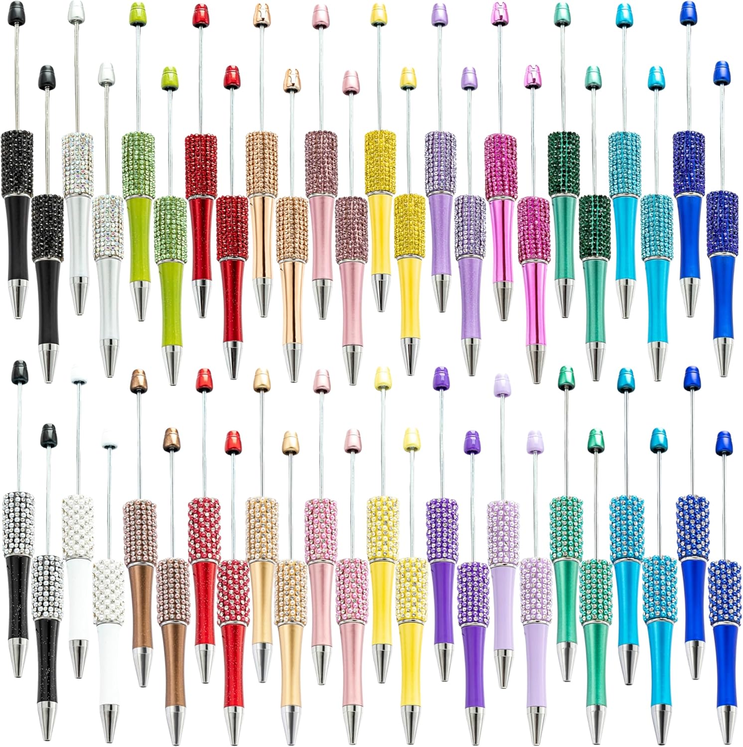 48Pcs Pearl & Diamond Beadable Pens bulk Multicolor Retractable Writing Pens Plastic Black Ink Bead Pens Ballpoint Pens Pen Making Kit DIY Pens