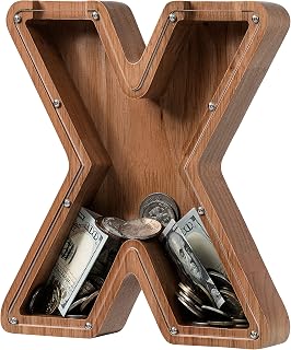 Piggy Bank for Kids Boys Girls, Wooden Large Letter Piggy Bank Alphabet Money Bank with Initial X, Coin Bank Fun Gifts for Birthday, Christmas, Festival, Baby Shower