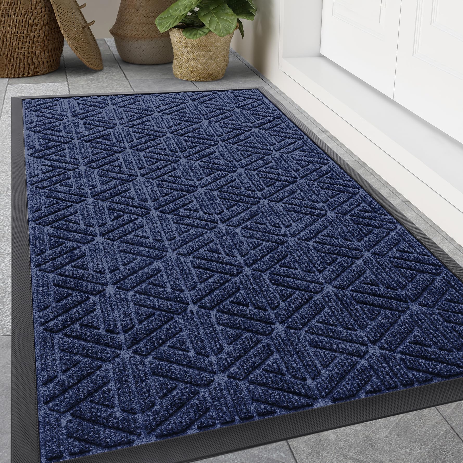Smiry Front Door Mat Outside Entrance, Heavy Duty Sturdy Natural Rubber Doormat, Trap Dirt and Moisture, Easy Clean Low Profile Mats for Indoor