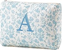 HBselect Quilted Cotton Makeup Bag - Large Travel Cosmetic Toiletry Bag with Cute Floral Coquette Design for Women & Girls