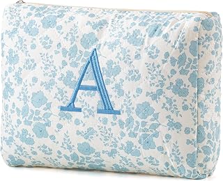 HBselect Quilted Cotton Makeup Bag - Large Travel Cosmetic Toiletry Bag with Cute Floral Coquette Design for Women & Girls