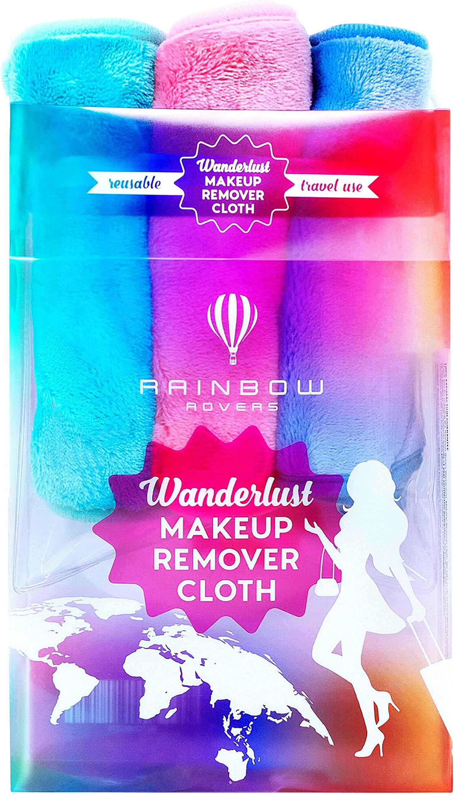 Set of 3 Reusable Ultra-fine Makeup Remover Cloths | Suitable for All Skin Types | Removes Makeup with Water | Free Bonus Waterproof Travel Bag | Multiple Colours