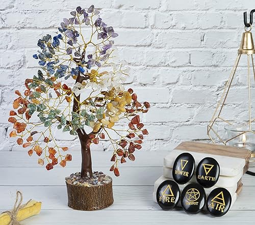 Miniatura 2 de Árbol de la vida de 7 chakras y 5 elementos, árbol de dinero Feng Shui, árbol de piedras preciosas para energía positiva, árbol de cristal de siete