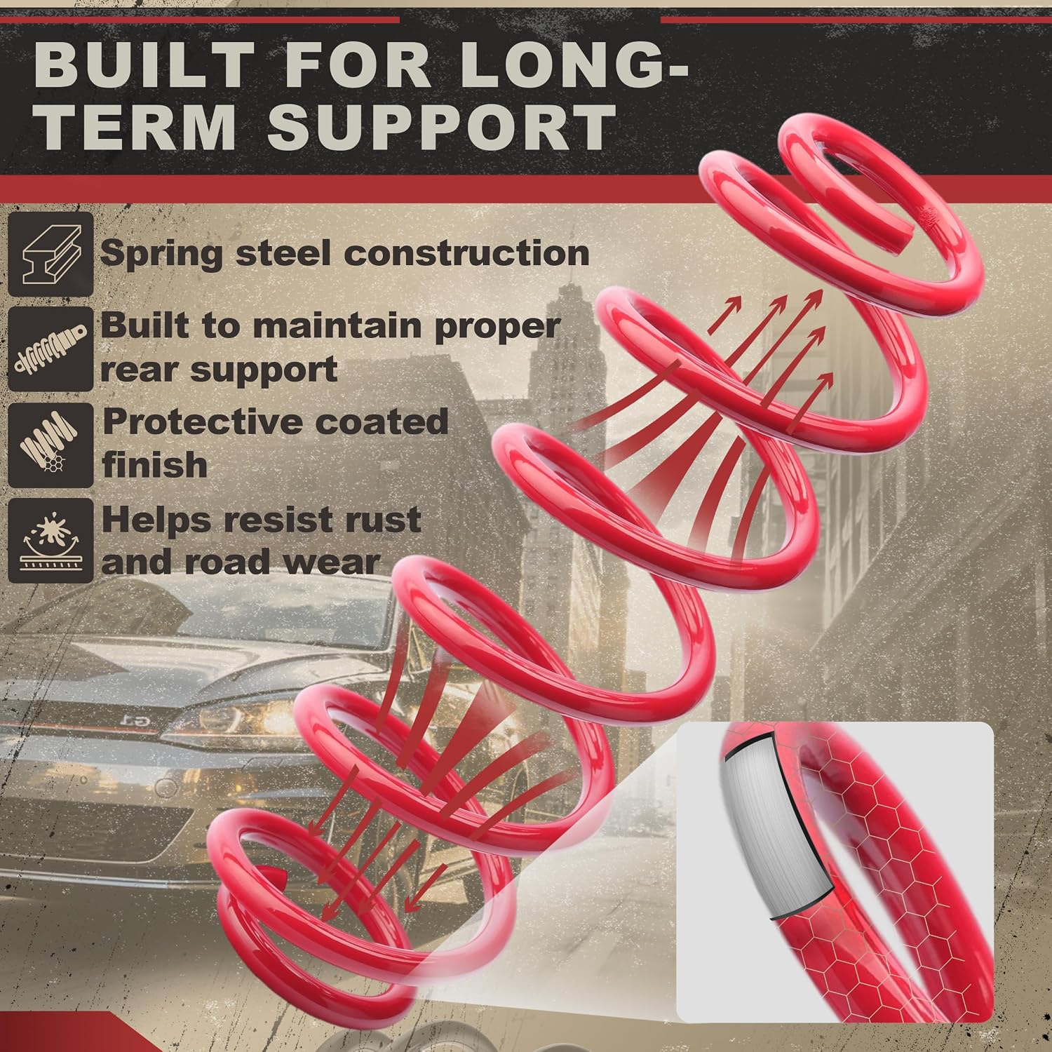Rear Coil Spring Set 1K0511115BE 39420 for VW Jetta 2005-2015, Beetle 2006-2010 & 2012-2015, Golf 2010-2013, GTI 2006-2013, Rabbit 2006-2009, Rear Left & Right-RED