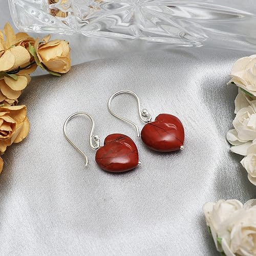 Miniatura 5 de Gempires Natural Red Jasper Heart Crystal Earrings Gemstone Handmade Jewelry For Women Gift for Her Hook Earrings(Red Jasper)