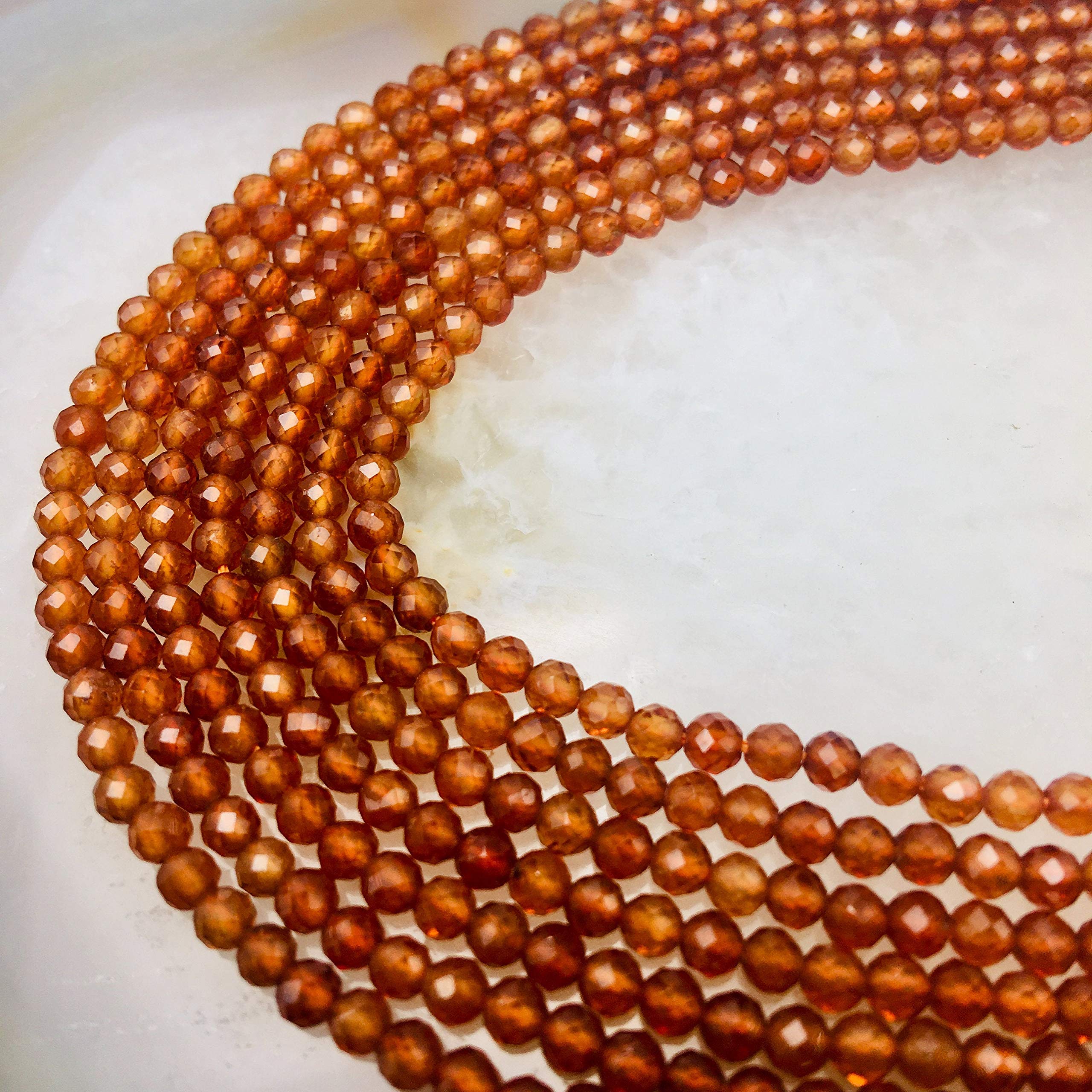JM DesignJM Design Natural Hessonite Orange Garnet Faceted Round Size 4mm 15.5'' Strand for Jewelry Making, Arts and Craft