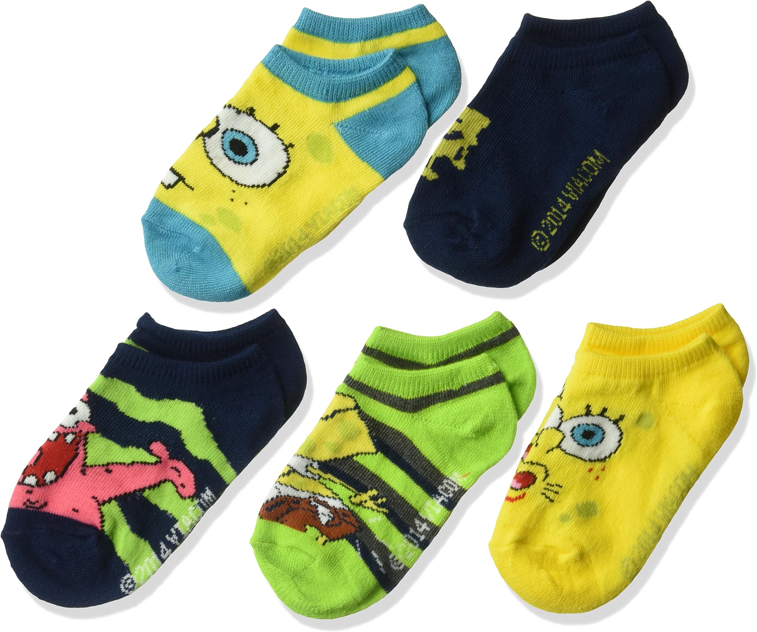 SpongeBob SquarePants Boys' Spongebob 5 Pack No Show Socks