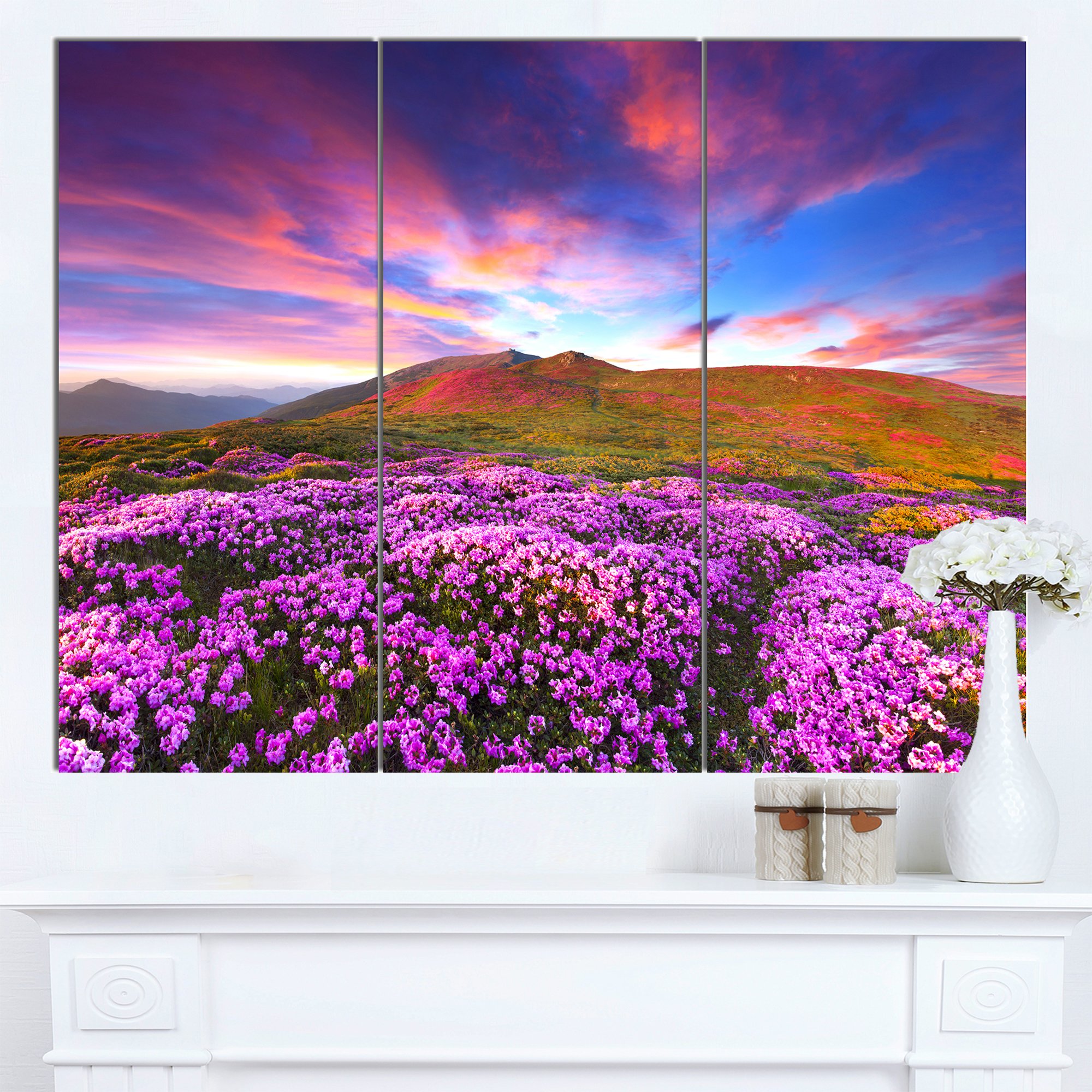 Designart MT14581-3P Arte de parede de metal brilhante com flores