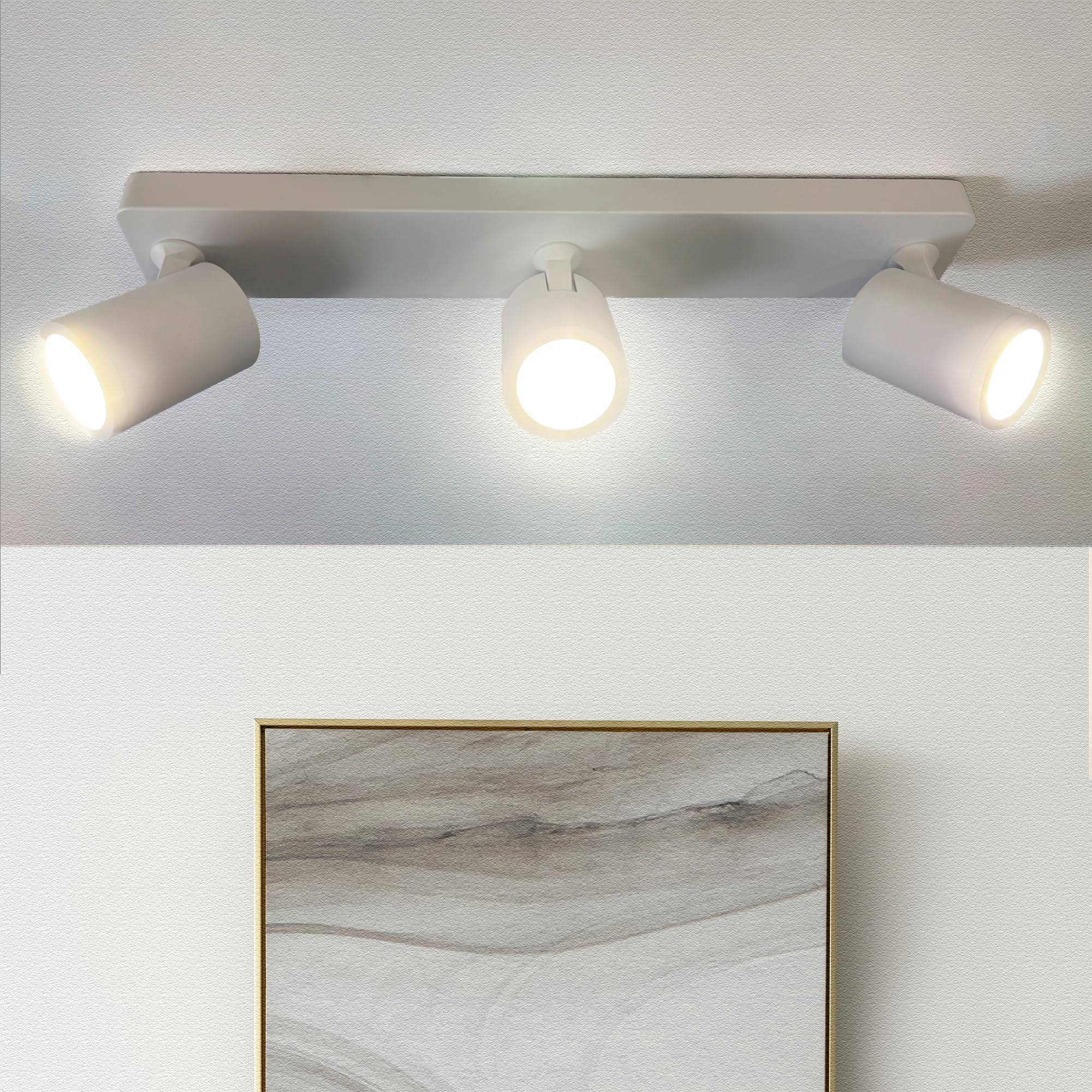 FactorLED Lámpara de Techo Led Blanco Ajustable y Rotatorio con Bombillas GU10, Aplique 18W Luz Fría 6000K, Barra de 3 Focos Orientables, Iluminación Interior