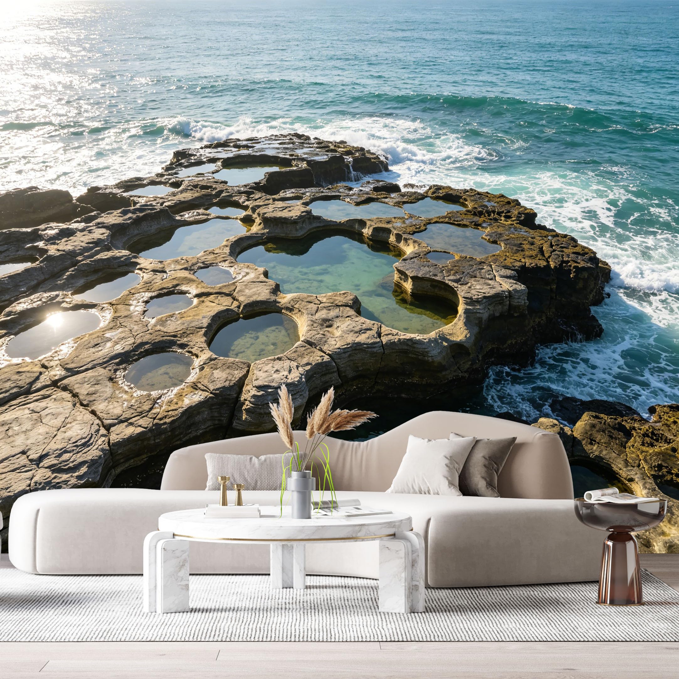 Custom Size Wall Murals Coastal Ocean Marine Rocky Shore Tide Pools Seascape SelfAdhesive Wall Fabric Removable Large Wallpaper for Photo Living Room