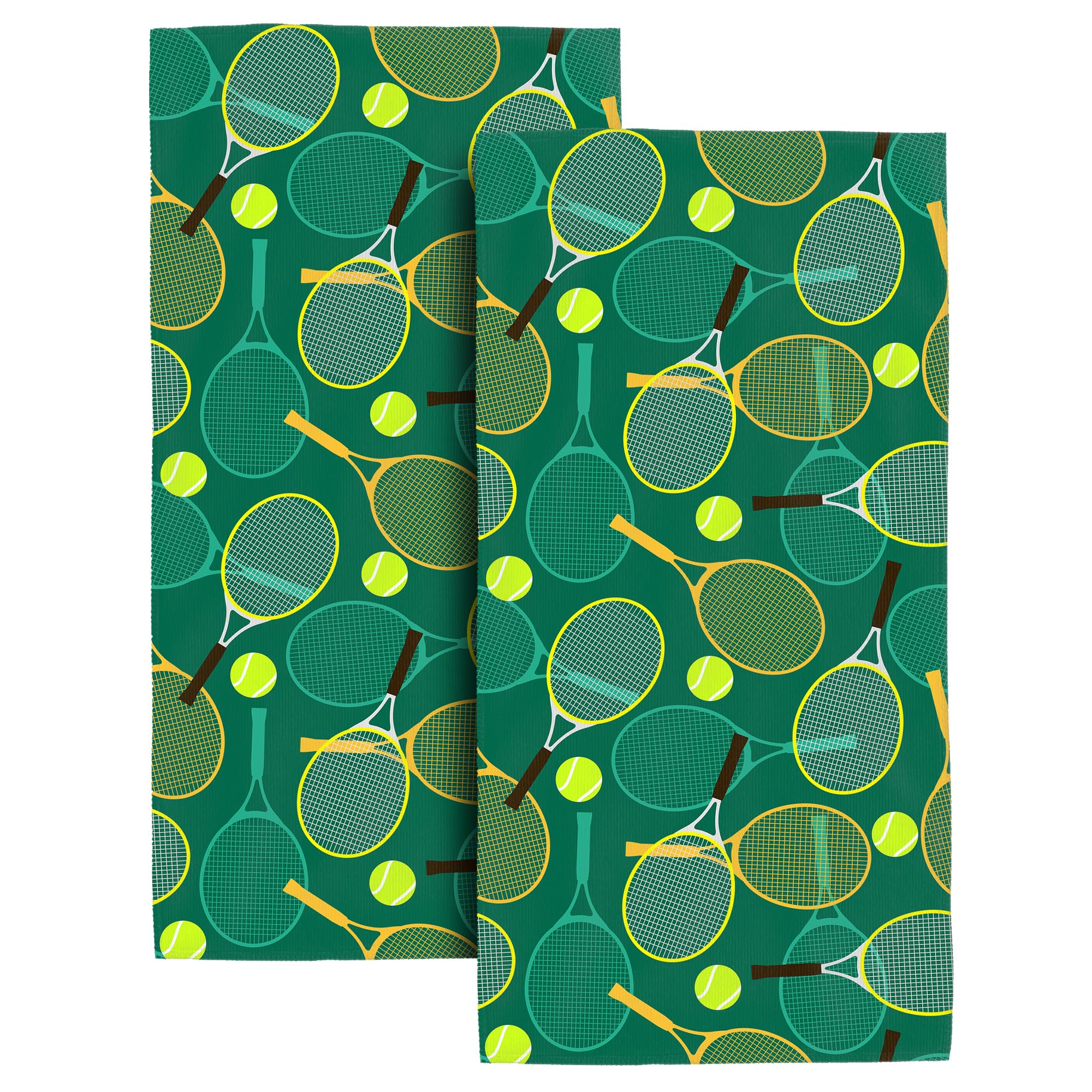 Tennis Rackets and Balls Hand Towels Decorative Set of 2 Soft Absorbent Green Bath Hand Towels for Bathroom Home Farmhouse Hotel Spa Gym Yoga,Gifts