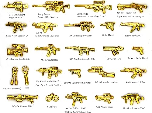 MOC (Mi Propia Creación) Juego de armas doradas en serie militar compatibles con bloques de construcción de la marca principal