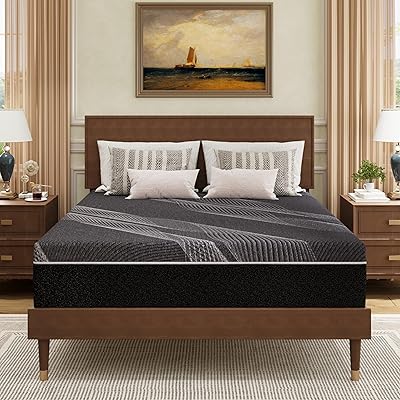 Queen Mattress 10 Inch Charcoal Gel Memory Foam in a Box, CertiPUR-US Certified, Fiberglass Free, Cooling Double Mattress, Made in The USA of US Foam, 80" × 60" × 10", Medium