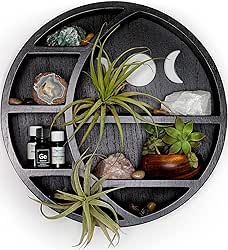 Crescent Moon Shelf for Crystals Stone, Essential Oil, Small Plant