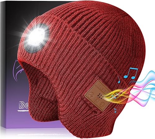Gorro Bluetooth con luz LED para niños, micrófono integrado y altavoces estéreo, gorro de punto con música recargable por USB (negro, niño)