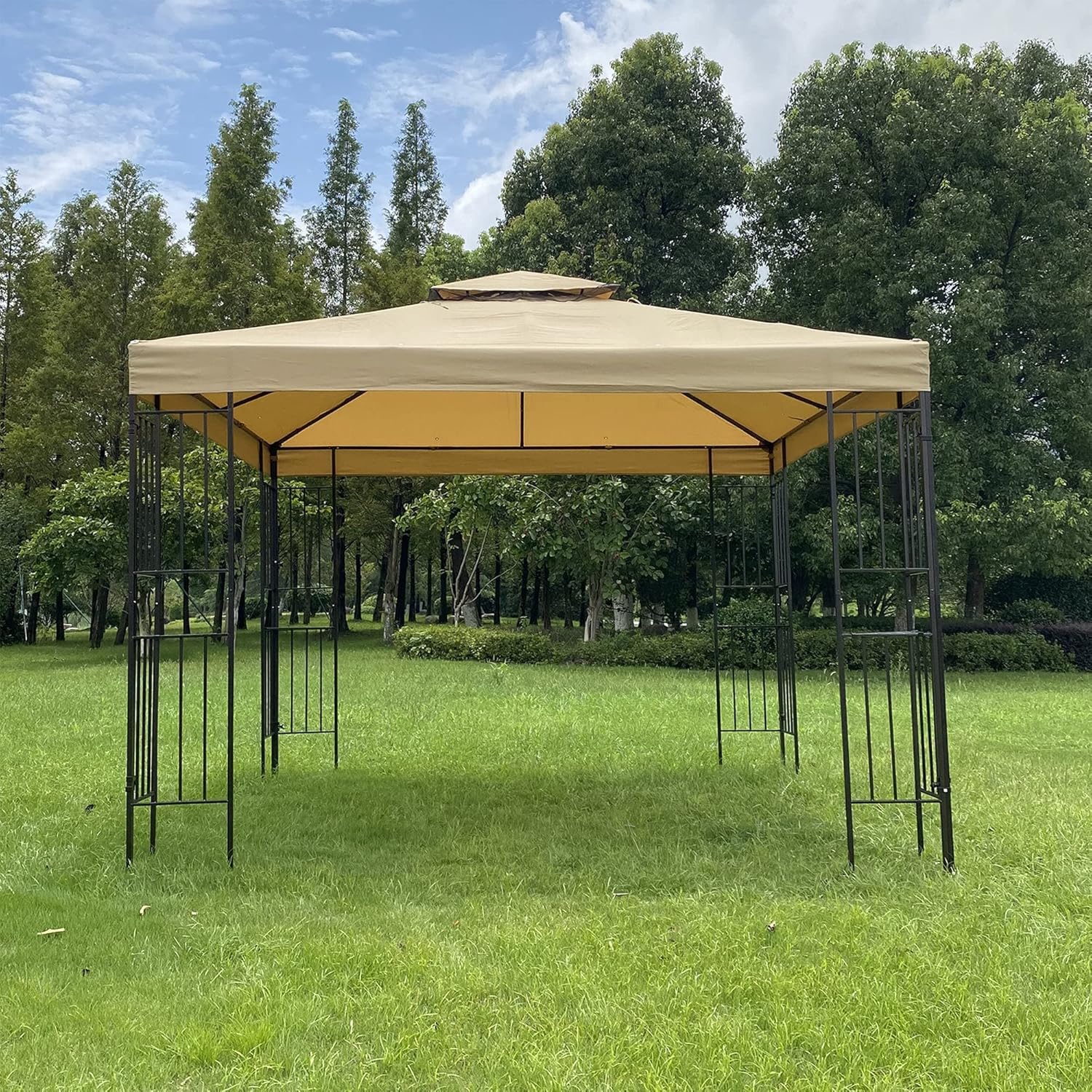 10x10Ft Outdoor Patio Gazebo Canopy Tent with Ventilated Double Roof and Mosquito Net(Detachable Mesh Screen On All Sides),Suitable for Lawn, Garden, Backyard and Deck,Beige Top