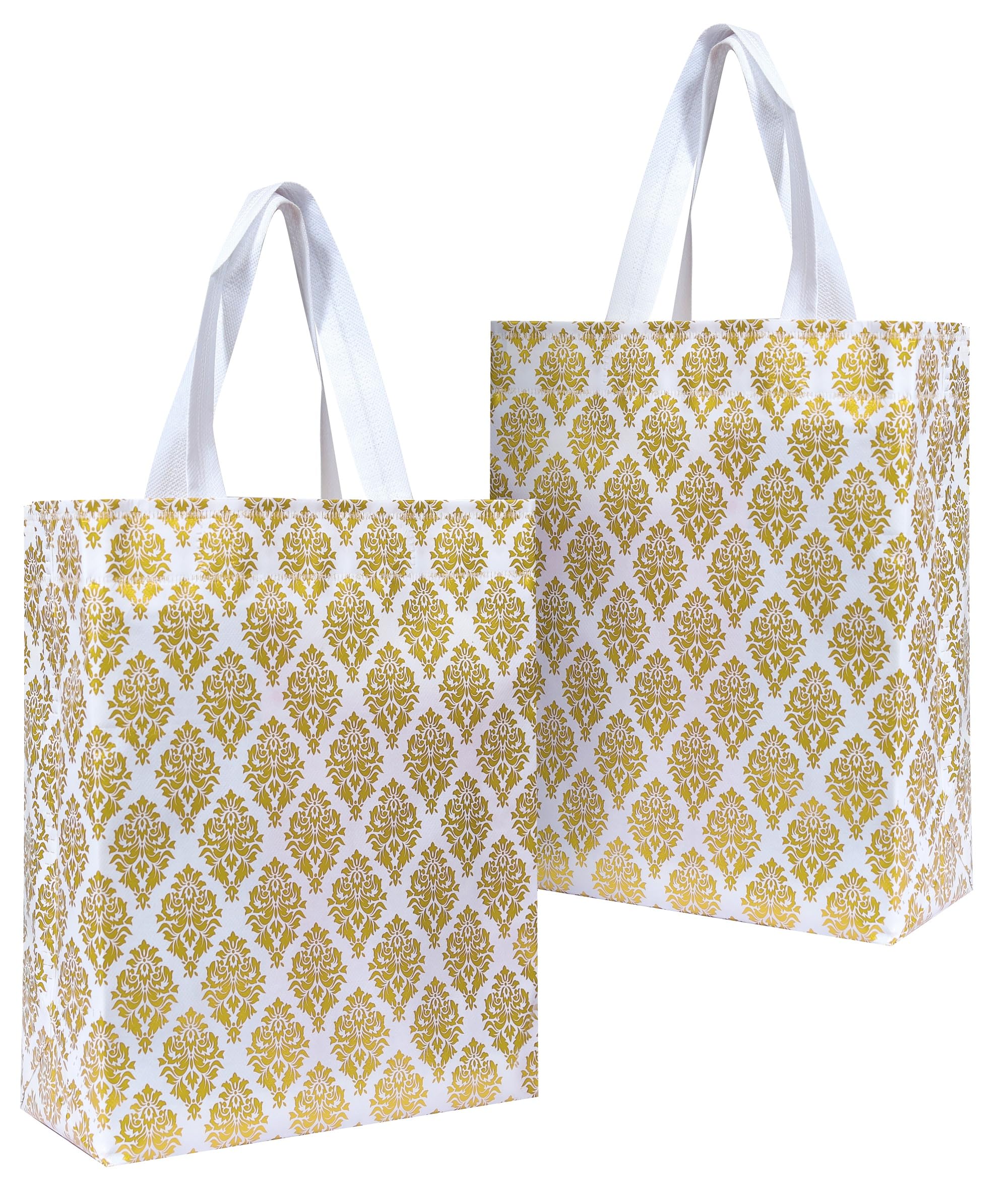 Carry Bag for Return Gifts Canvas Fabric Bags for Wedding & Festivals, White-Gold Printed-image-10