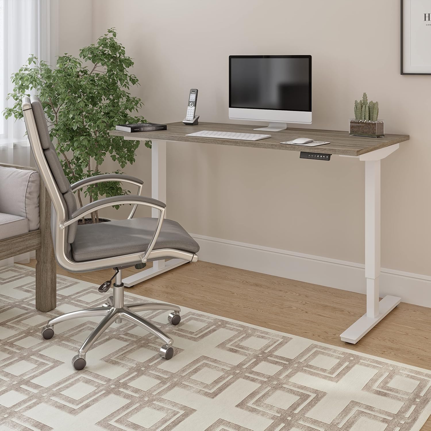 Bestar Viva Electric Standing Desk, 60W x 30D, Walnut Grey